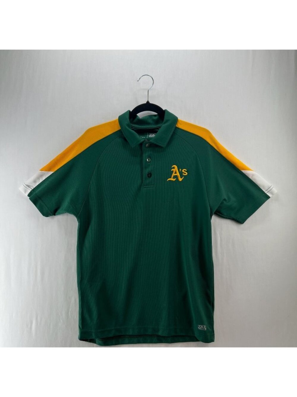 MLB Oakland As TX3 Cool Polo Shirt Mens S Embroidered Baseball Retro Green Gold